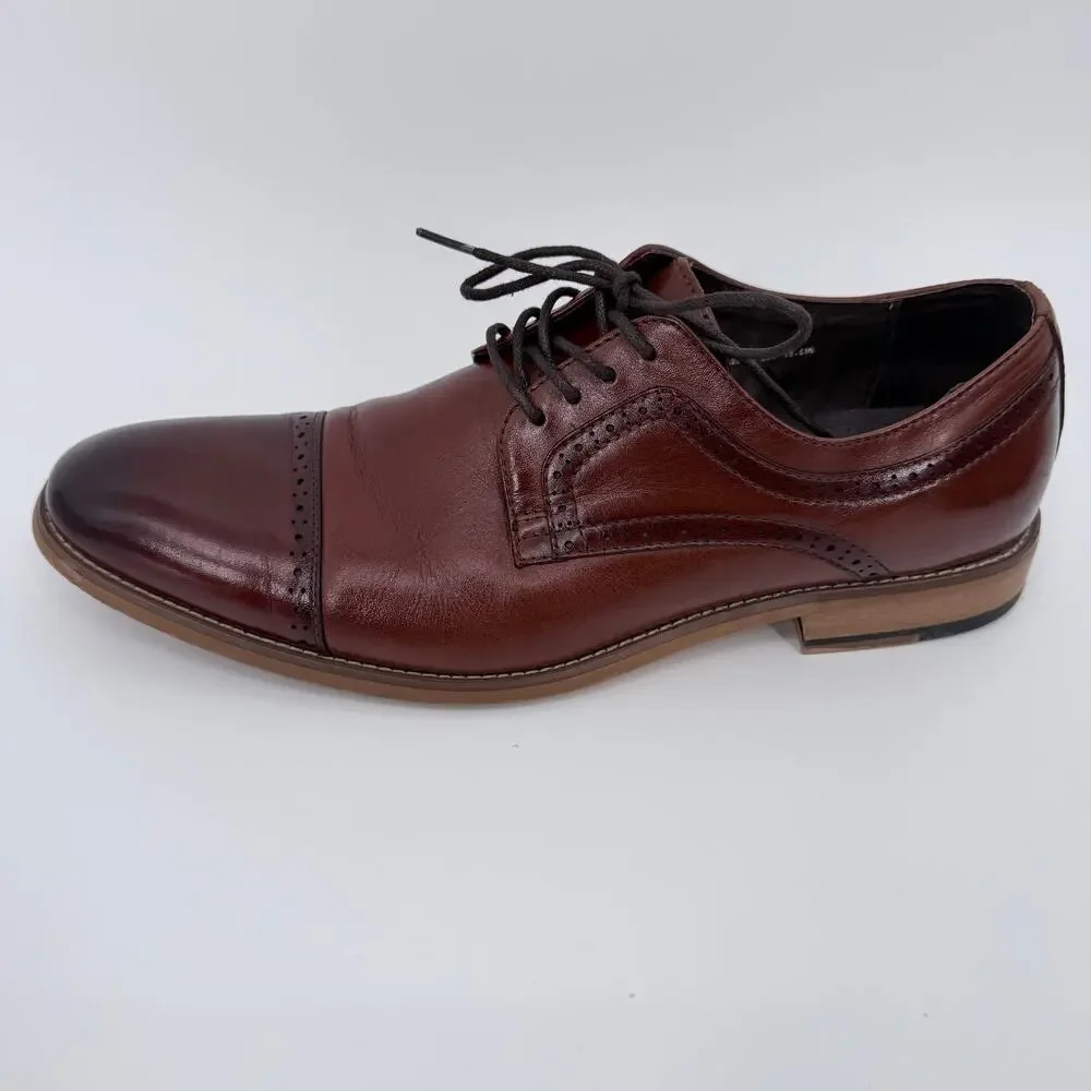 Stacy‎ Adams Dickinson Mens Leather Shoes CapToe Oxford Cognac 10.5M 25066-221